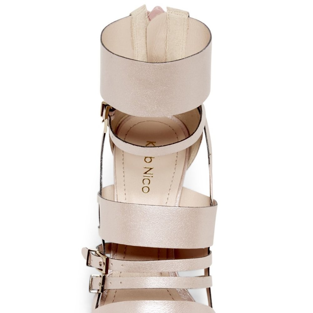 Klub Nico New Heels Sandals Strappy ALL Leather Luxe Celeb Chic Gold Women's 9 - Picture 4 of 15